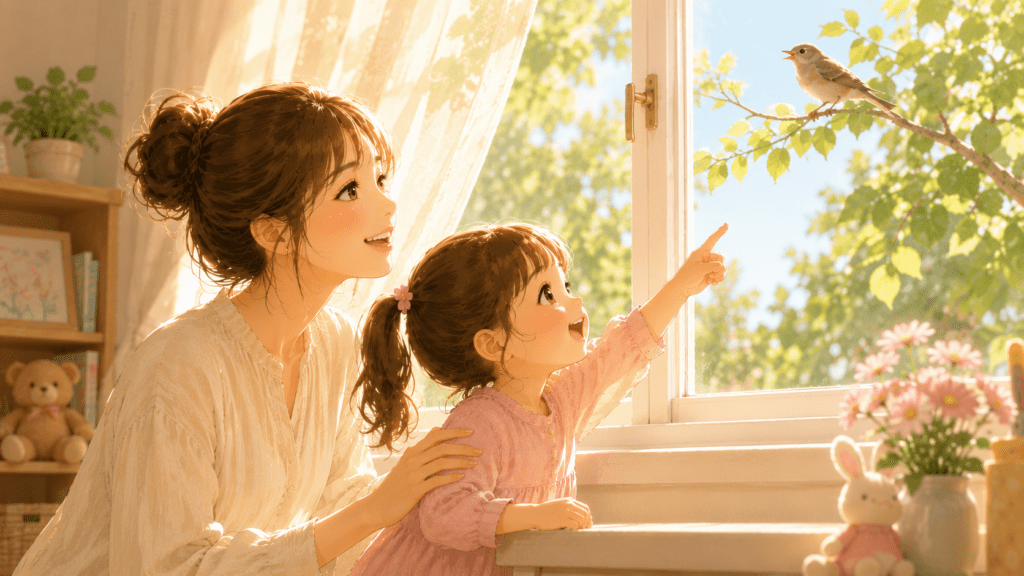 子どもとの「今」の時間を大切にしようとする母親のイラスト