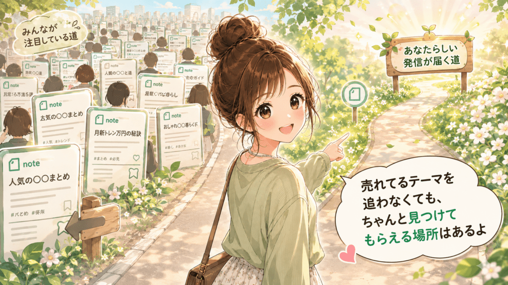 note初心者が競合の少ないテーマを探すイメージ