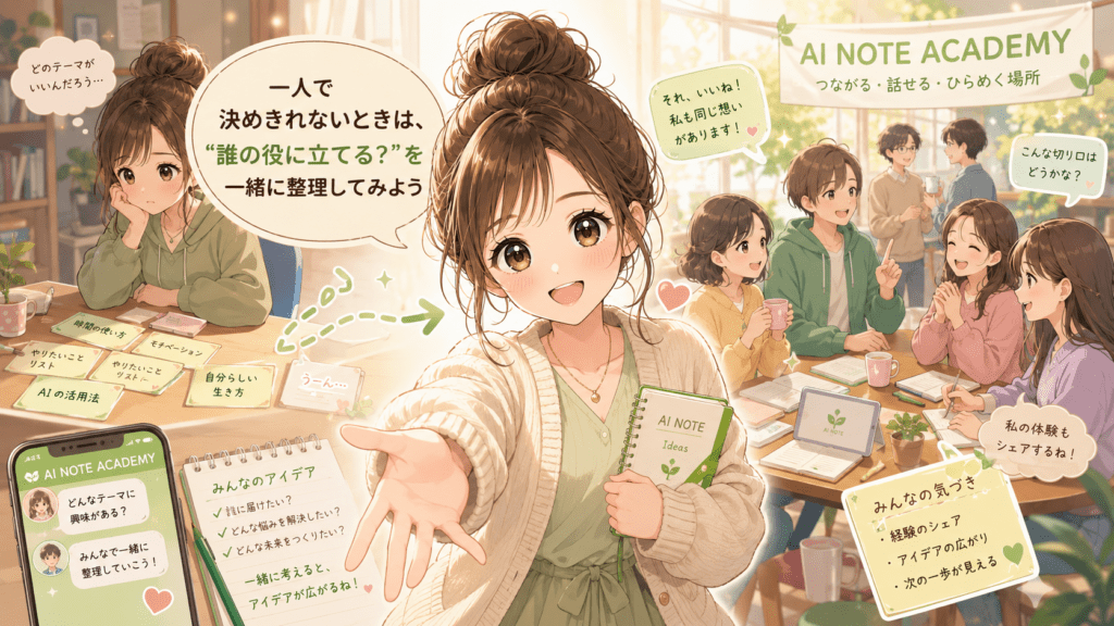 AI Note Academyでnoteのテーマを一緒に整理するイメージ