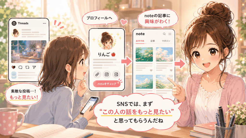 SNSからnoteを知ってもらい、購入につなげる流れ