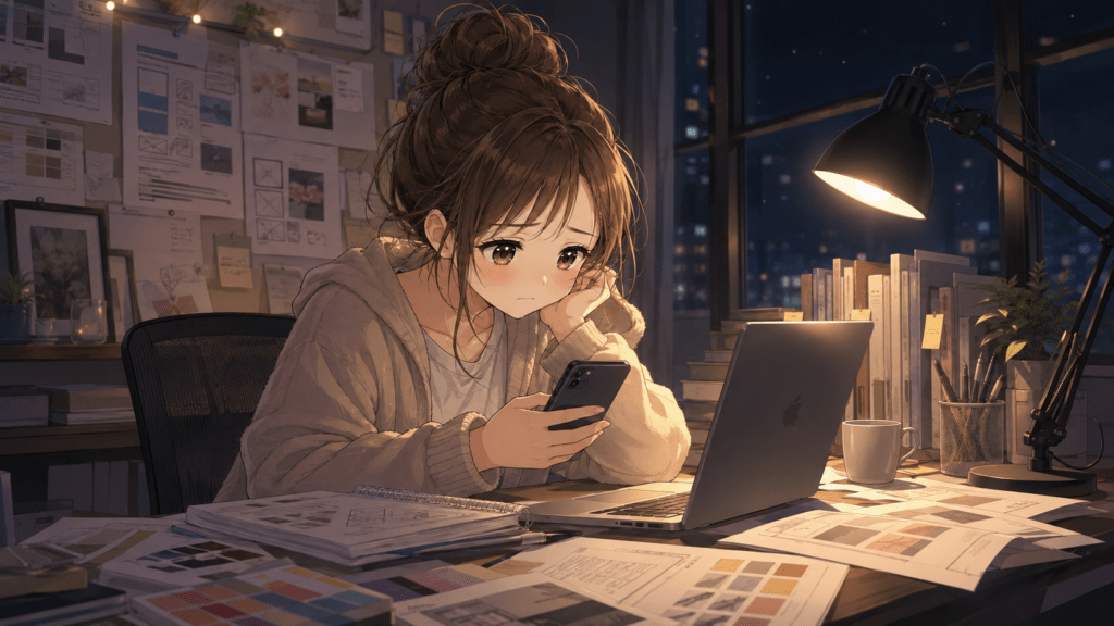 Webデザインを学んでも仕事につながらず悩む様子