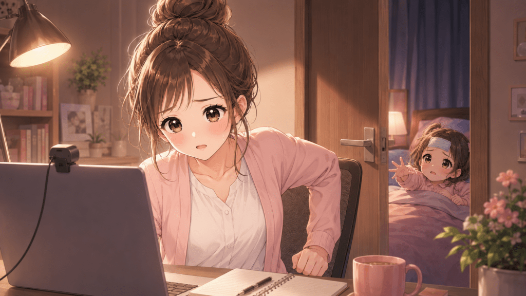 在宅で働きながら子どもの呼びかけに応えられない母親