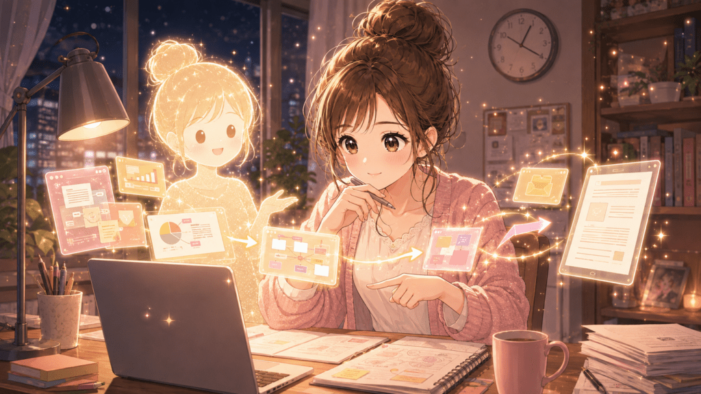 AIで発信と商品づくりを効率化する様子