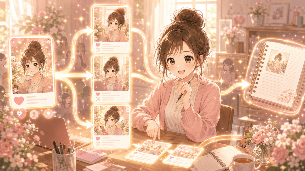 バズった投稿から続く3つの関連投稿を作る流れ