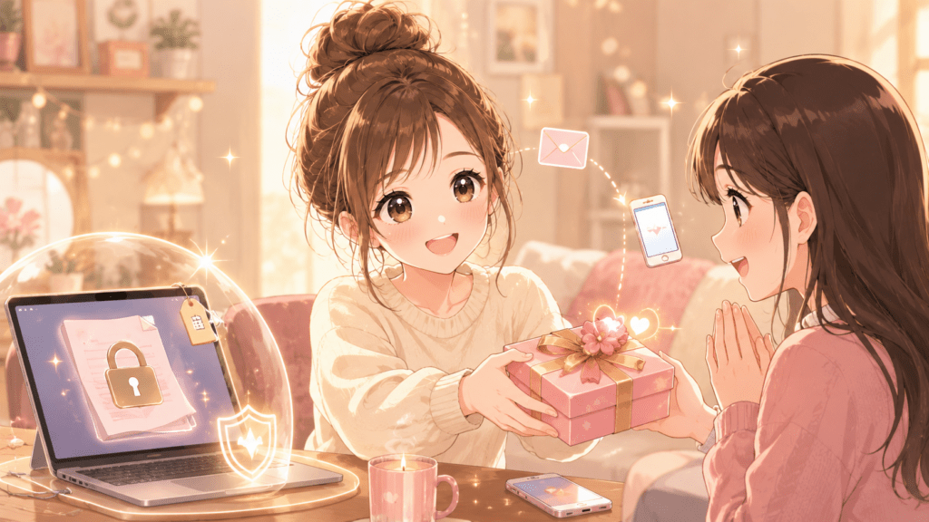 価格を変えずに有料noteを特定の相手だけに無料でプレゼントする様子のイラスト