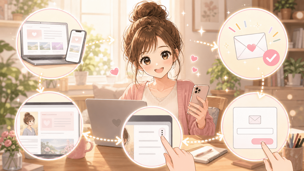 有料noteをプレゼントする5ステップの流れを示すイラスト