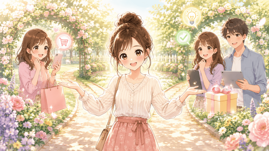 有料noteを買う相手と、あえて無料でプレゼントする相手を分けて考える様子のイラスト