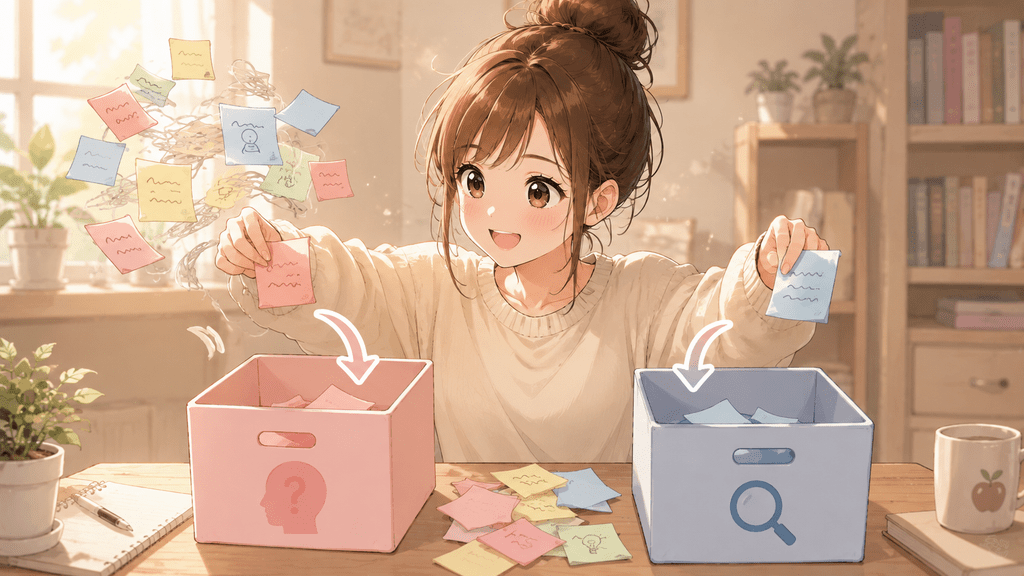 「なぜ？」「具体的には？」の質問で理由と具体例を整理するイメージ