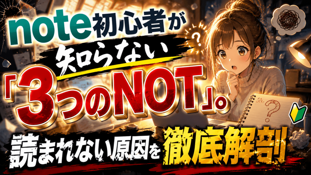 note初心者が『3つのNOT』の存在に気づき驚く女性を描いたアイキャッチ画像