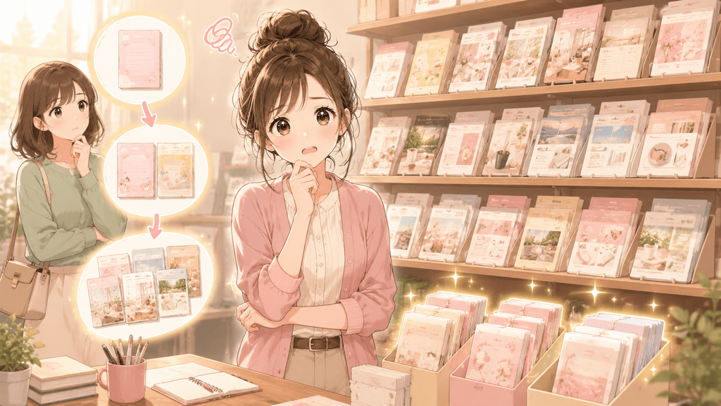 単品noteを有料マガジンにまとめるか悩む女性