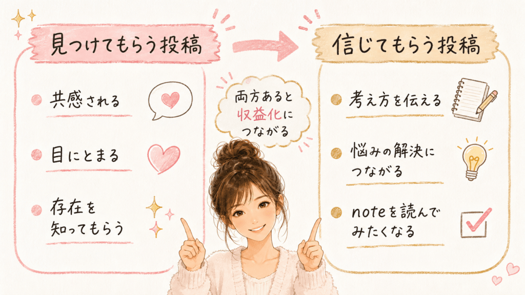 STEP6 見つけてもらう投稿と信じてもらう投稿を分けるイメージ