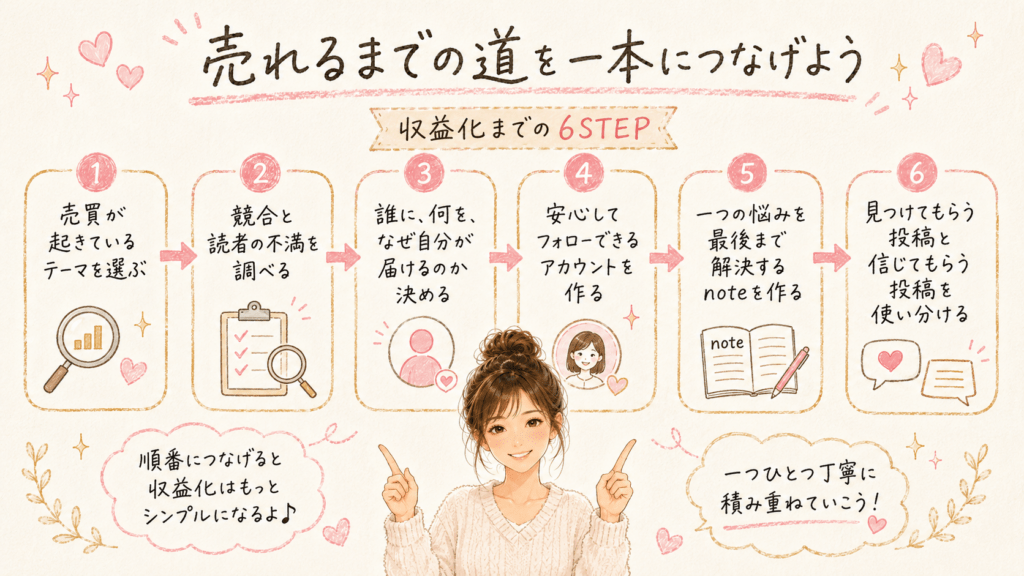 Threads×note収益化6ステップのまとめイメージ