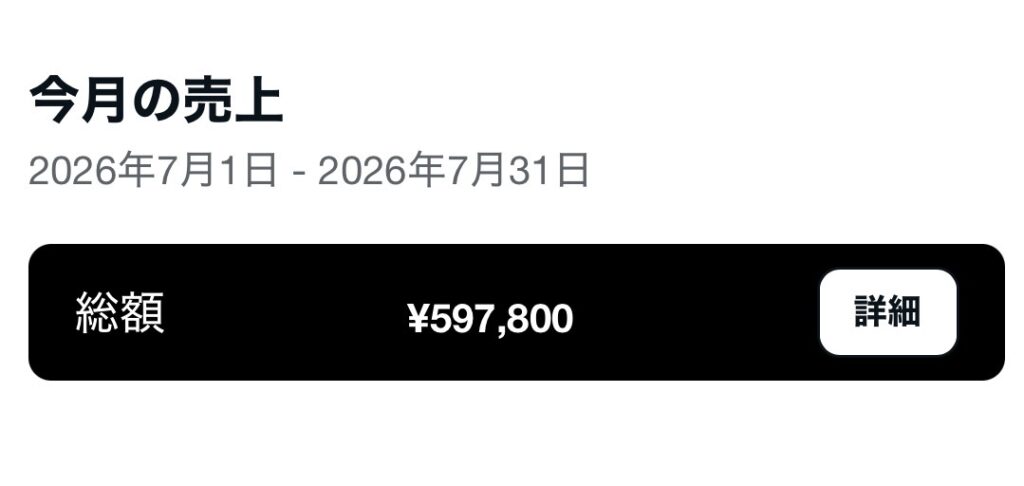 別のnoteアカウントの売上59万7800円の実績