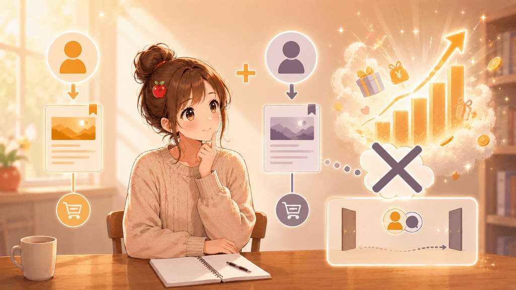 ゲスト購入を許可すると有料note記事が売れやすくなるかどうかを考える女性のイラスト