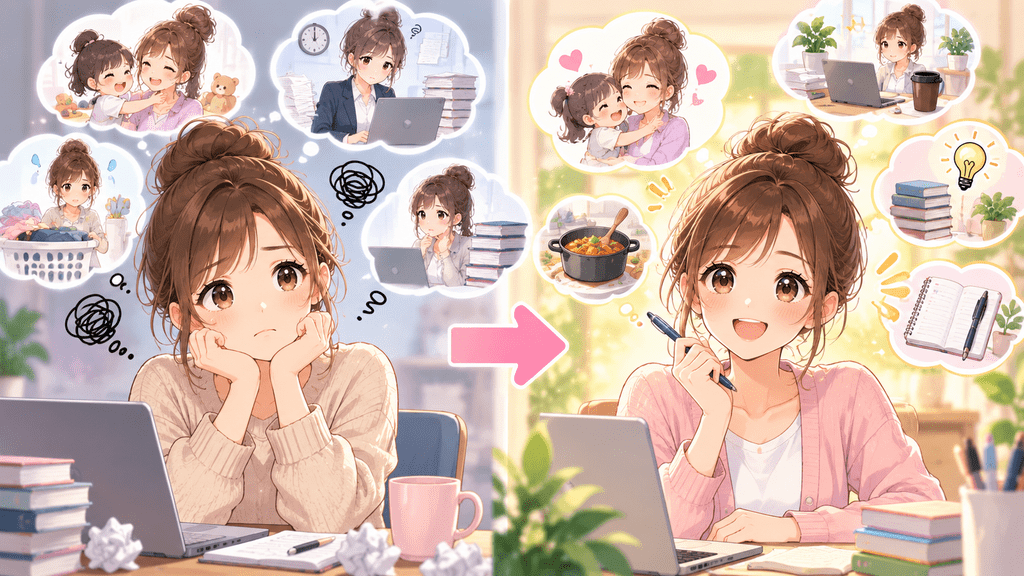 日常の経験から有料noteのストーリーネタを探す女性