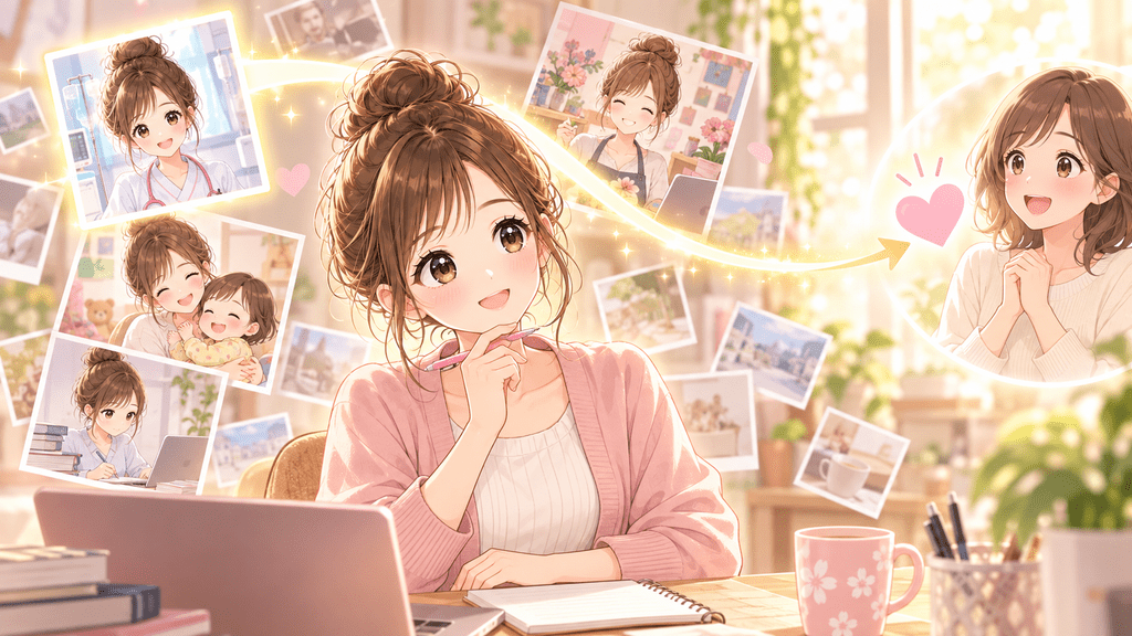 自分の経験を有料noteの体験談にまとめようと考える女性