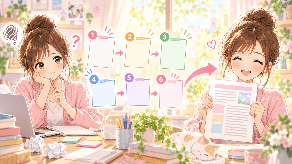 6つの空欄を埋めて有料noteの体験談の骨組みを作るワーク