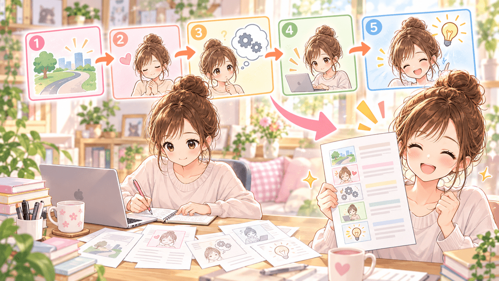 事実だけの体験談を5つの要素で書き直すワーク