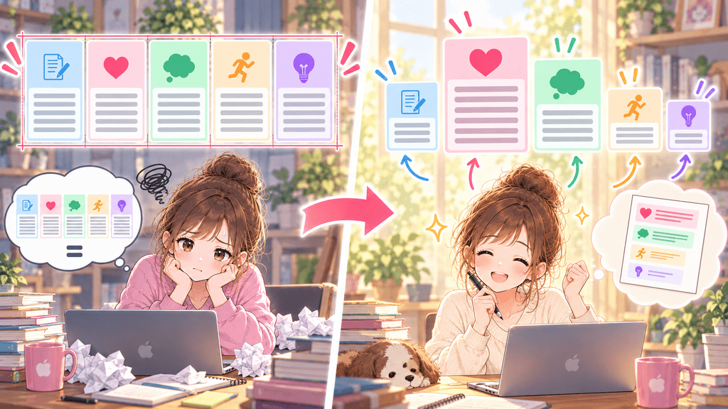 出来事・本音・理由・行動・気づきの分量を調整する方法