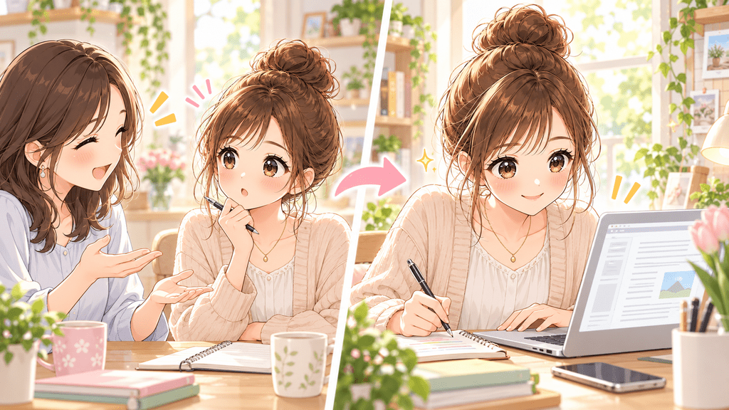 人との会話をきっかけに体験談を書き直す女性