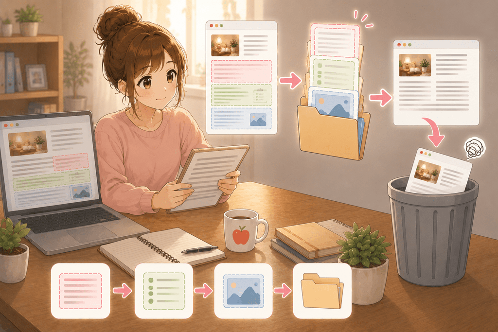 判断④消す：公開しておく理由がない有料noteの削除を検討するイメージ