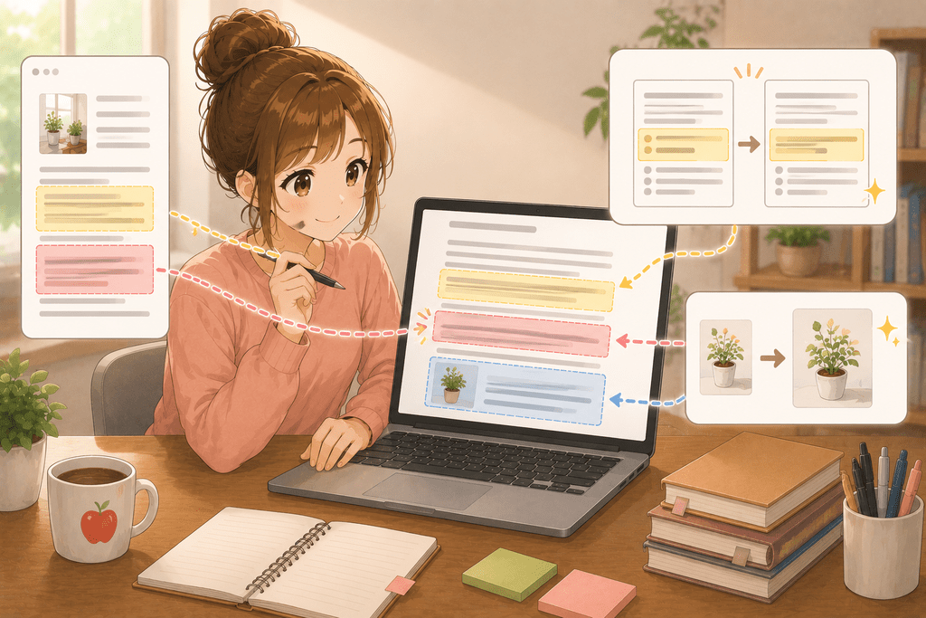 判断②直す：有料noteの一部を書き直すイメージ