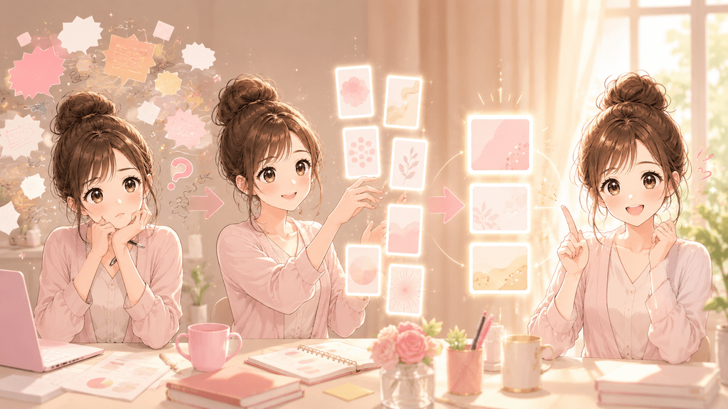 有料noteのタイトルを考えながら悩む女性
